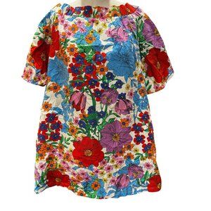H&M Floral Off-Shoulder Mini Dress in Red, Blue, Purple, Orange, Green on White